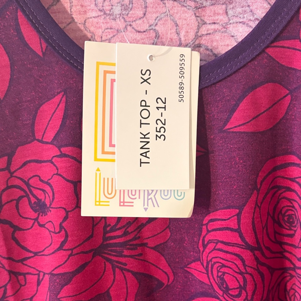 LuLaRoe Floral Tank Top - Deep Purple and Bright Pink - Picture 3 of 3